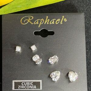 Raphael Variety Silver Tone Set of 3 Pairs CZ Solitaire Post Earrings